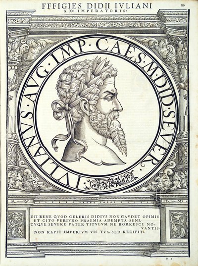 Didius Julianus, illustratie uit Imperatorum romanorum omnium orientalium et occidentalium verissimae imagines ex antiquis numismatis, houtsnede door Rudolph Wyssenbach, gedrukt door Andreas Gesner, Zürich door Hans Rudolf Manuel Deutsch